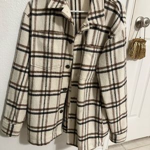 Plaid wool blend shirt jacket